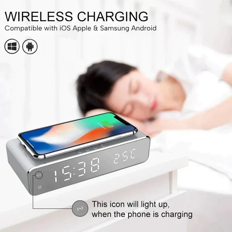 LED Electric Alarm Clock With Wireless Charger